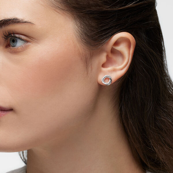 Boucles d'oreilles circulaires en or blanc et diamant, petites