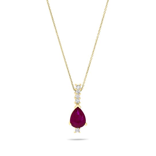 Maison Birks Salon Yellow Gold Pear-Cut Ruby Pendant with Diamonds Front image number 0