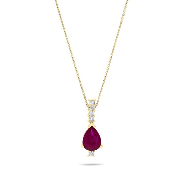 Yellow Gold Pear-Cut Ruby Pendant with Diamonds