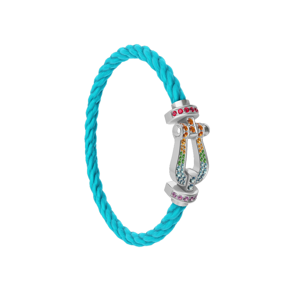 Force 10 Large White Gold and Multi-Stone Pavé Cable Bracelet