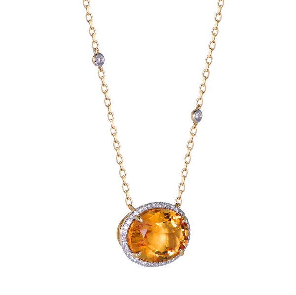 Pendentif Citrine Ovale et Halo de Diamants en Or Jaune