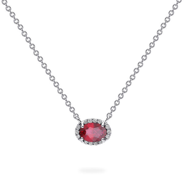 White Gold Ruby and Diamond Pendant Necklace