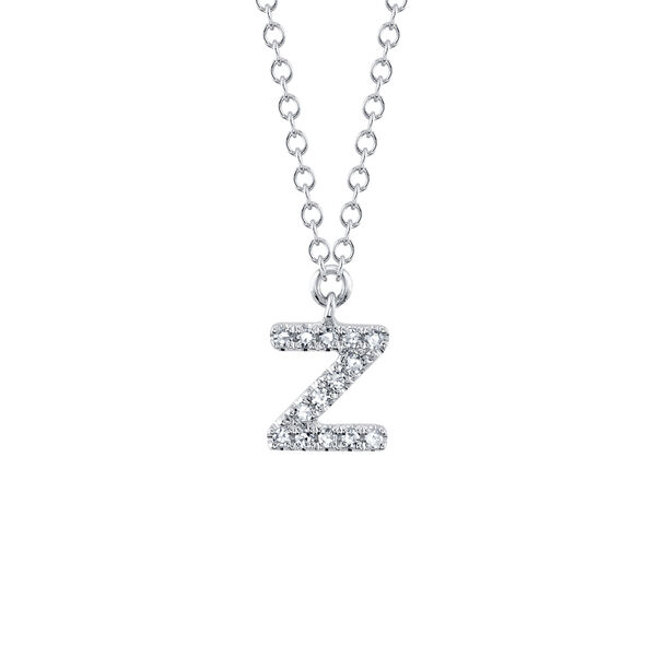 Initials White Gold and Diamond Pav&eacute; Letter Z Necklace