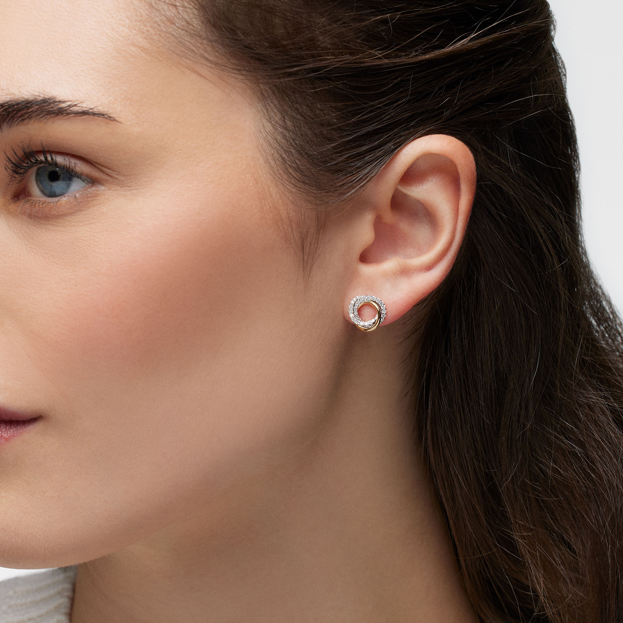 Diamond and Yellow Gold Circle Earrings, Small