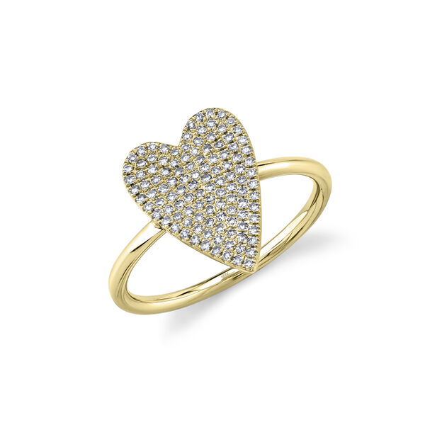 Yellow Gold Ring with Diamonds Pavé Heart