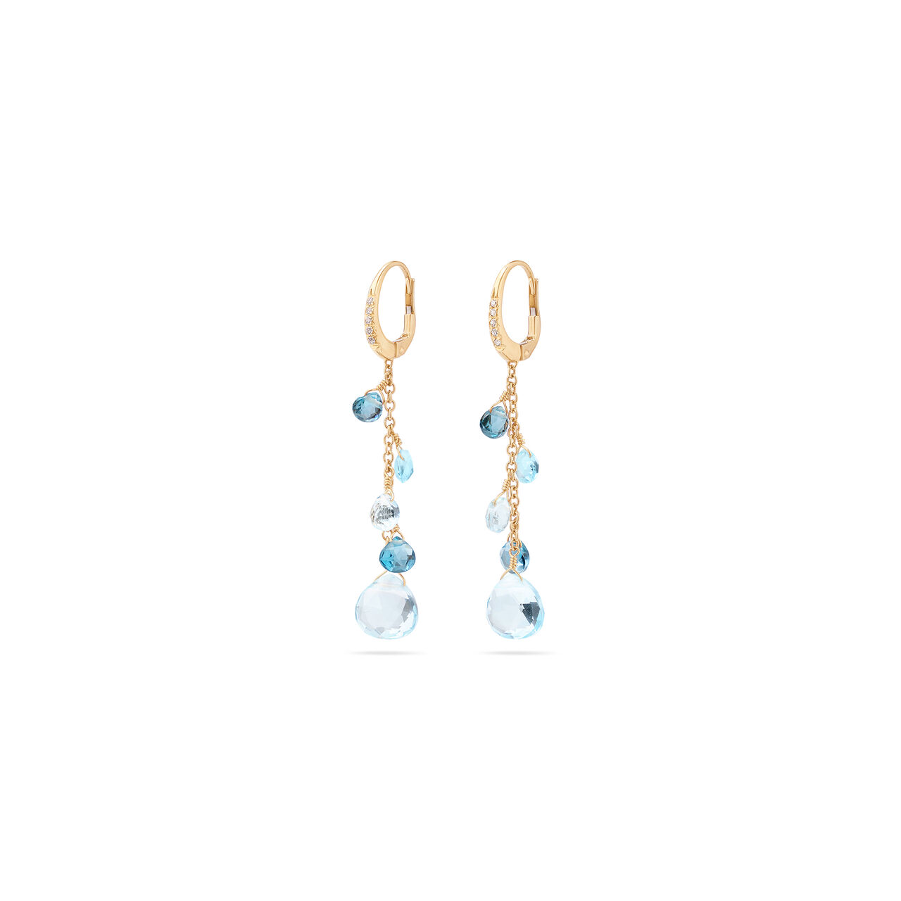 Boucles d'oreilles pendentives Paradise en or jaune avec topazes bleues et diamants image number 0