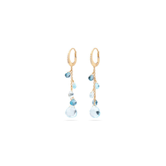 Boucles d'oreilles pendentives Paradise en or jaune avec topazes bleues et diamants image number 0