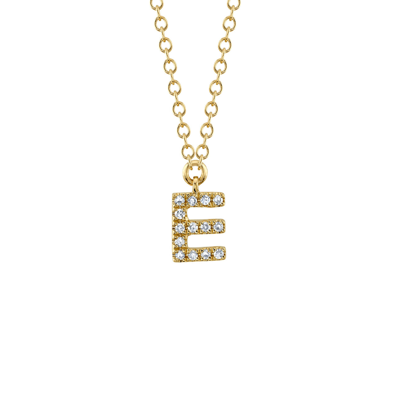 Shy Creation Initials Yellow Gold  and Diamond Pavé Letter E Necklace SC55007904-E image number 0