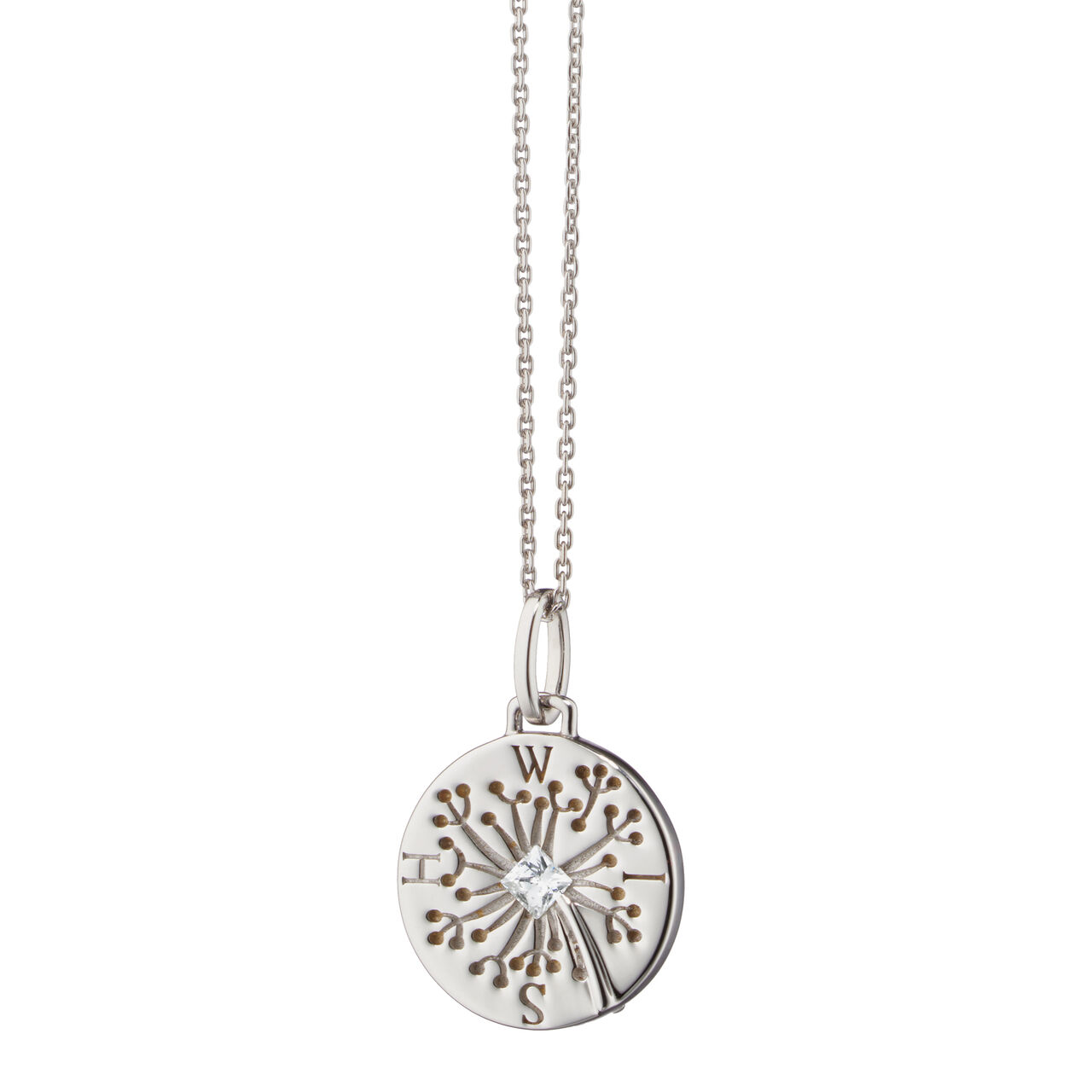 Monica Rich Kosann Modern Charm Wish Dandelion Intaglio Silver and White Sapphire Pendant image number 0