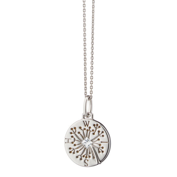 Modern Charm Wish Dandelion Intaglio Silver and White Sapphire Pendant