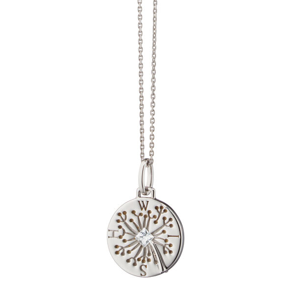 Pendentif Modern Charm Dandelion Intaglio en argent avec saphir blanc