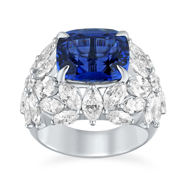 Sapphire Cushion-Cut Ring with Diamonds in White Gold