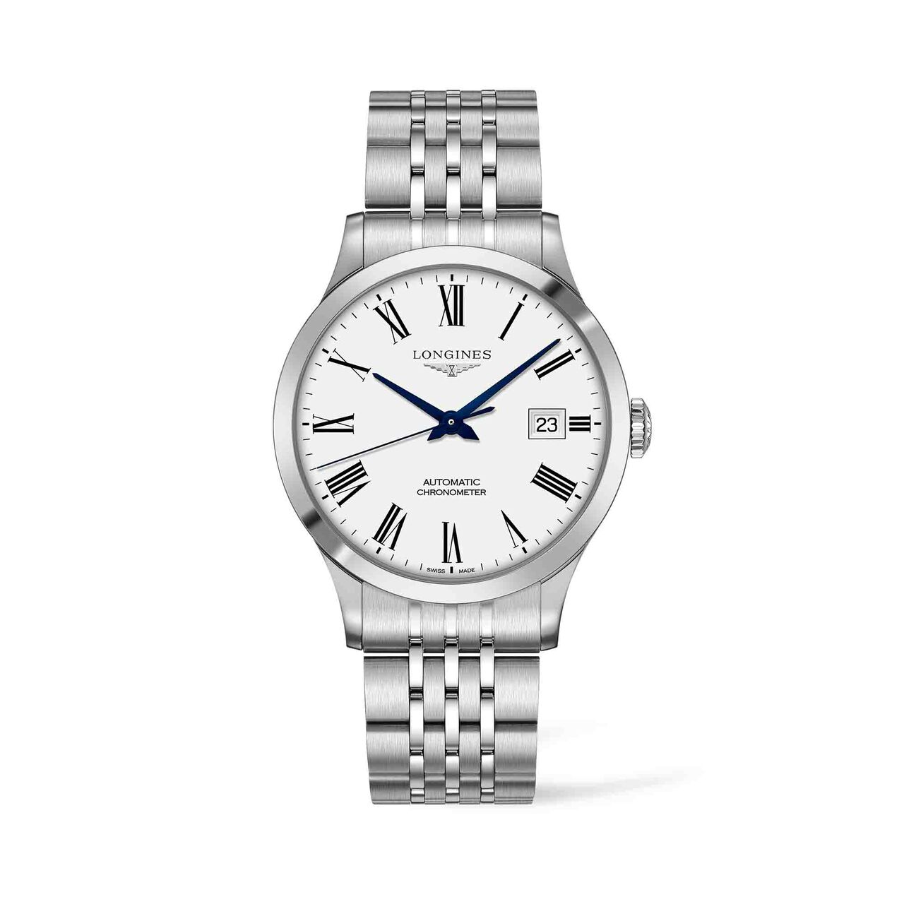 longines record collection 40mm automatic cosc chronometer steel white mat dial l28214116 image number 0