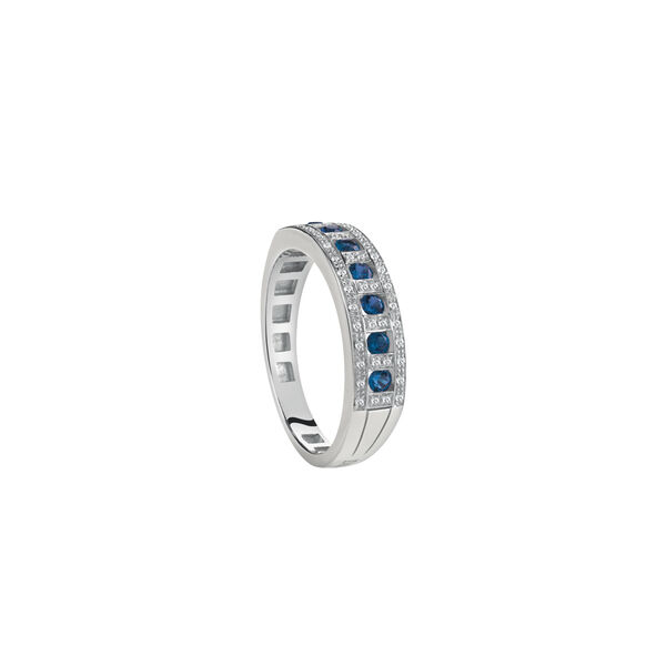 Belle Époque White Gold, Blue Sapphire and Diamond Pavé Ring