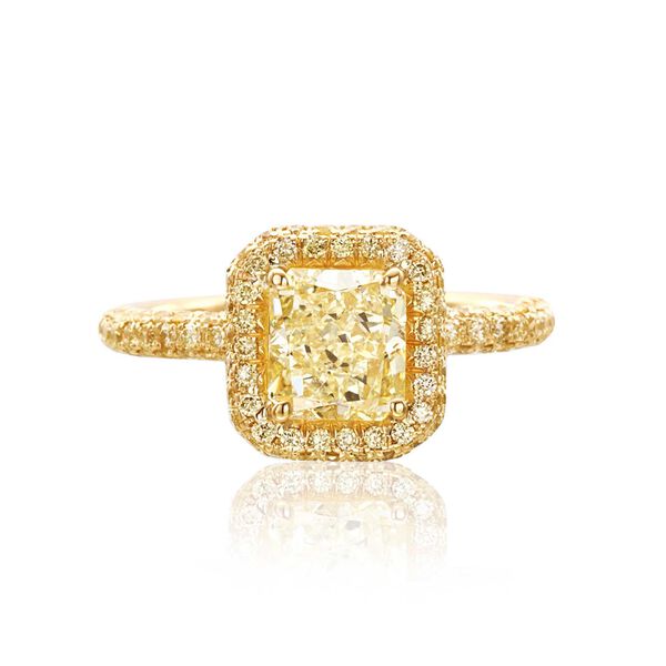 Cushion-Cut Fancy Yellow Diamond Engagement Ring with Single Halo
