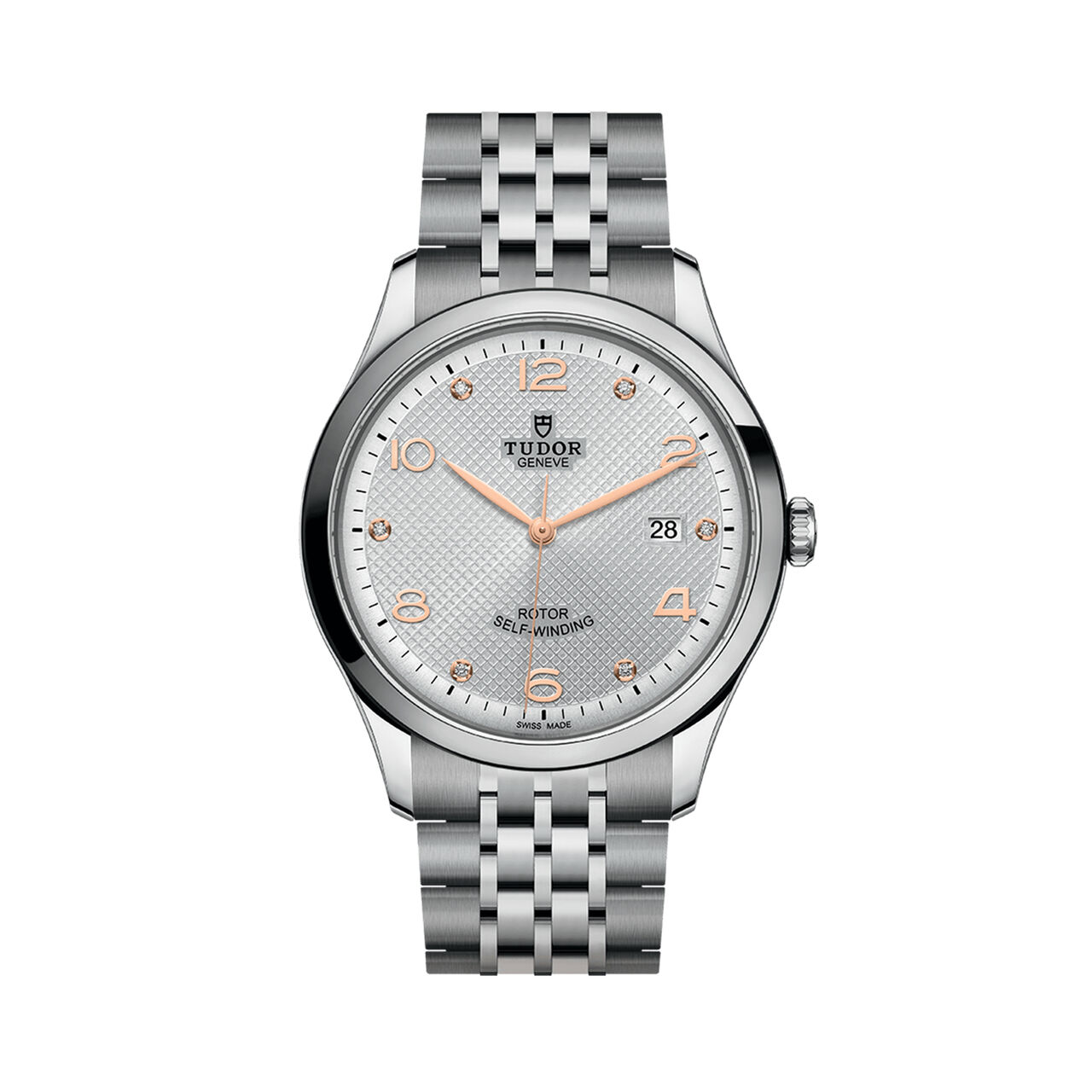 maison birks tudor 1926 41 mm steel case silver diamond set dial steel bracelet m91650 0003 image number 0