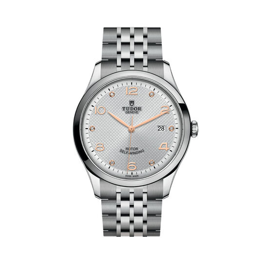 maison birks tudor 1926 41 mm steel case silver diamond set dial steel bracelet m91650 0003 image number 0