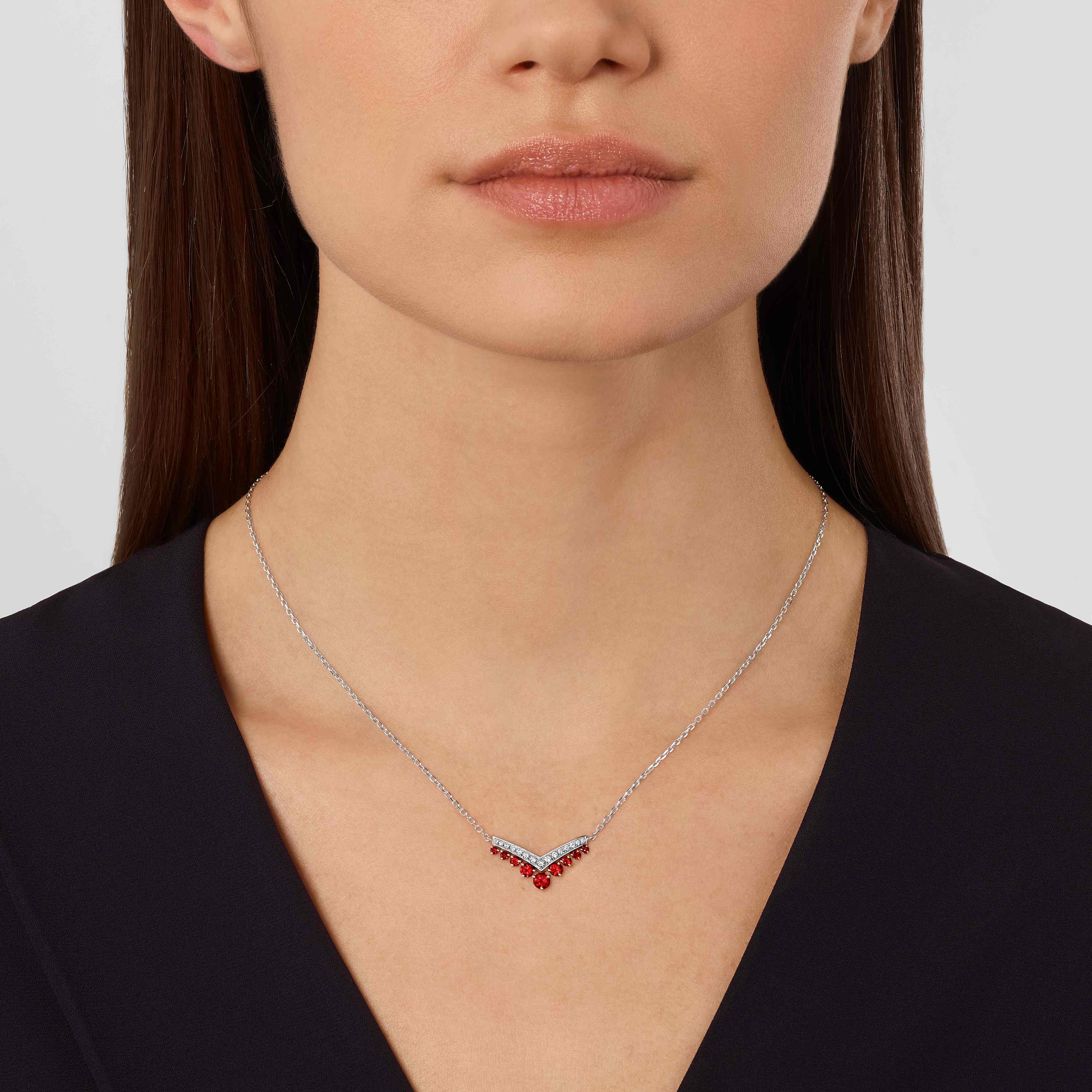 Josephine Aigrette White Gold, Ruby and Diamond Pavé Pendant