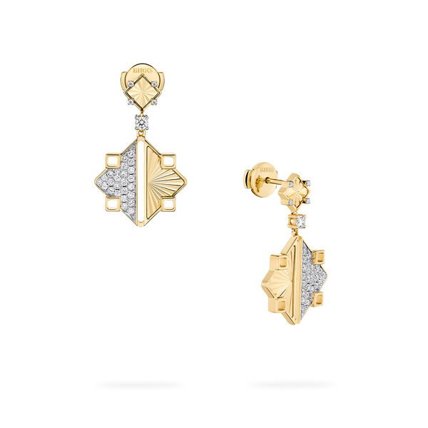 Guilloché Yellow Gold and Diamond Drop Earrings