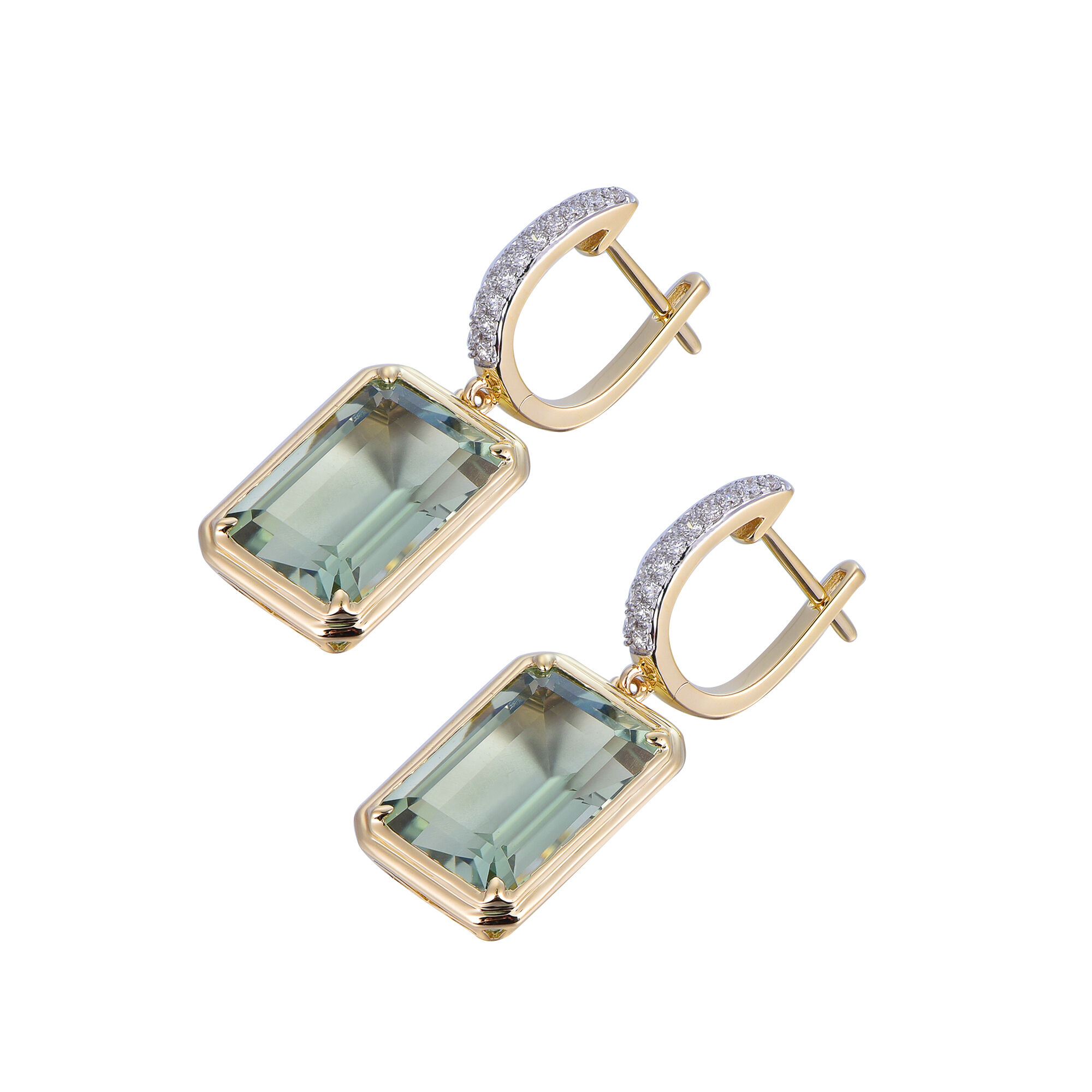 Green Amethyst Earrings in Yellow Gold