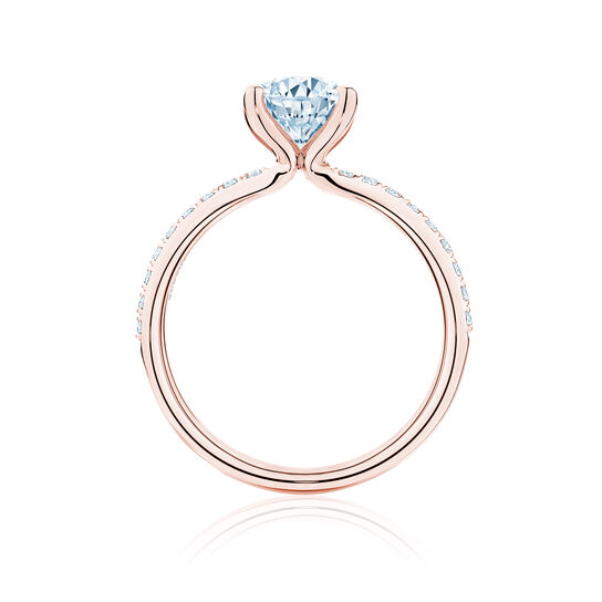 Bague de fiançailles à diamants taille ovale avec anneau pavé et en or rose image number 2