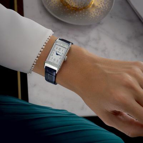 Reverso One Monoface quartz 40 x 20 mm en acier inoxydable et diamants