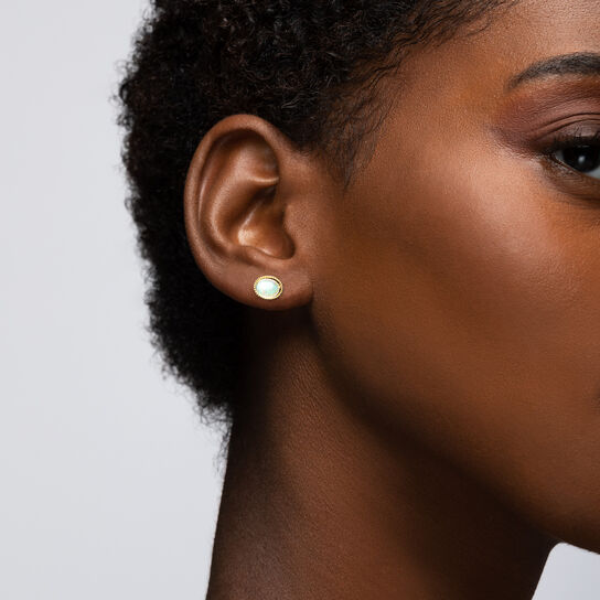 bijoux birks essentials yellow gold and opal earrings on model image number 1