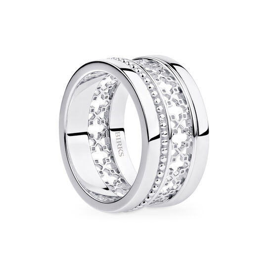 Angled view of Birks Dare to Dream silver ring showing texture and form image number 3