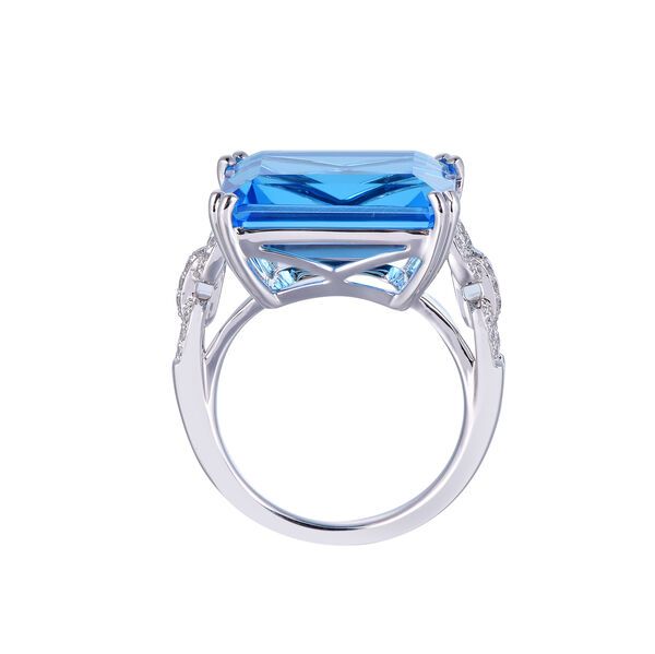 Bague Topaze Bleue Suisse Octogonale en Or Blanc