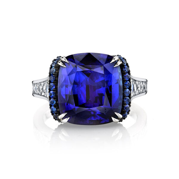 Cushion-Cut Sapphire and Diamond Ring