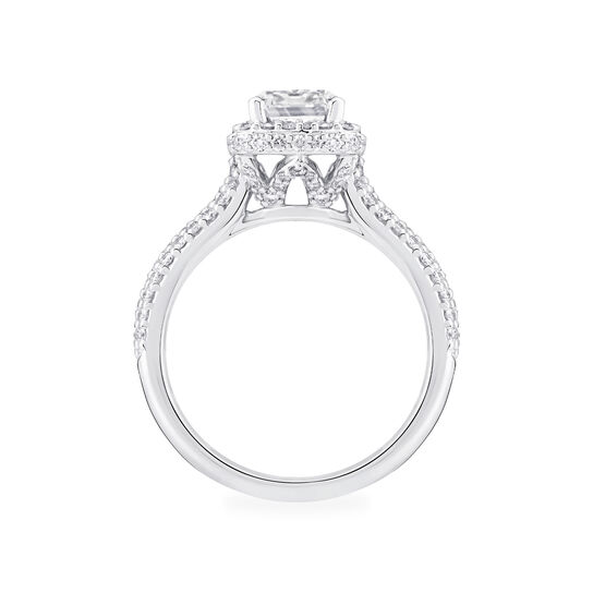 Bague de fiançailles à diamant solitaire coupe émeraude avec halo et anneau serti de diamant image number 4