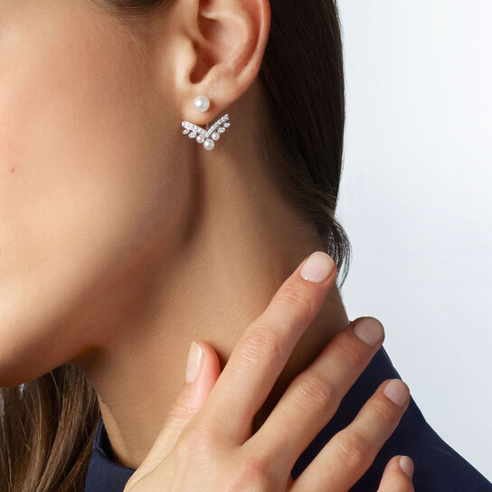 Josephine Aigrette White Gold, Pearl and Diamond Single Stud Earrings image number 1