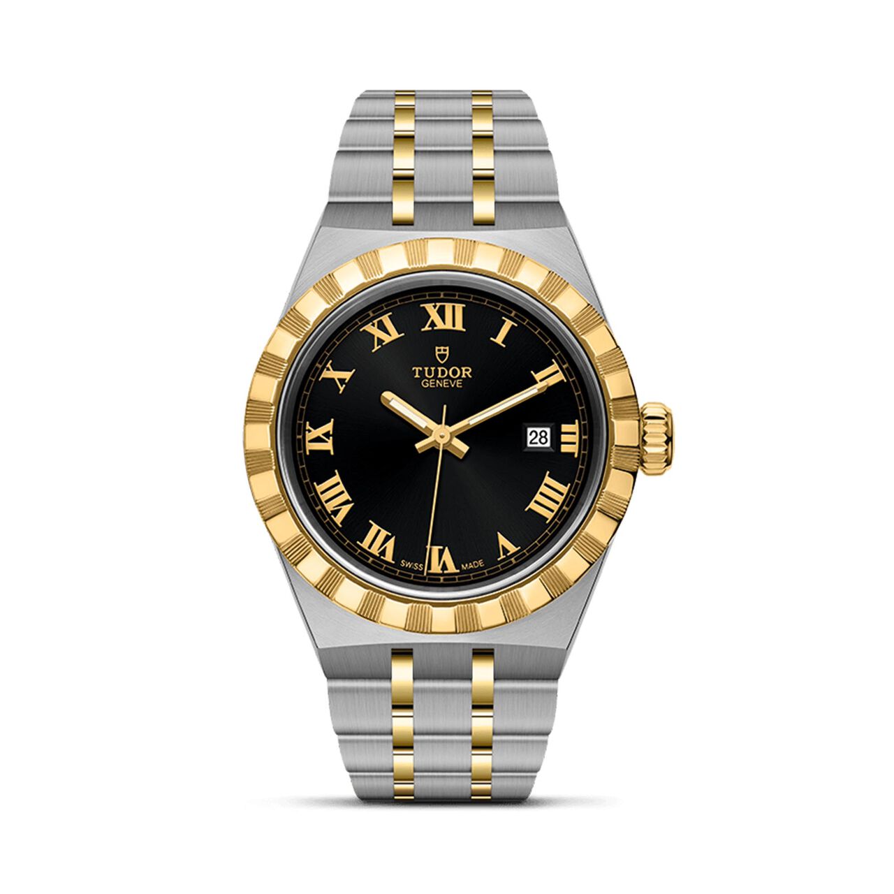 tudor royal 28 mm steel case yellow gold bezel black dial steel and gold bracelet m28303 0003 image number 0