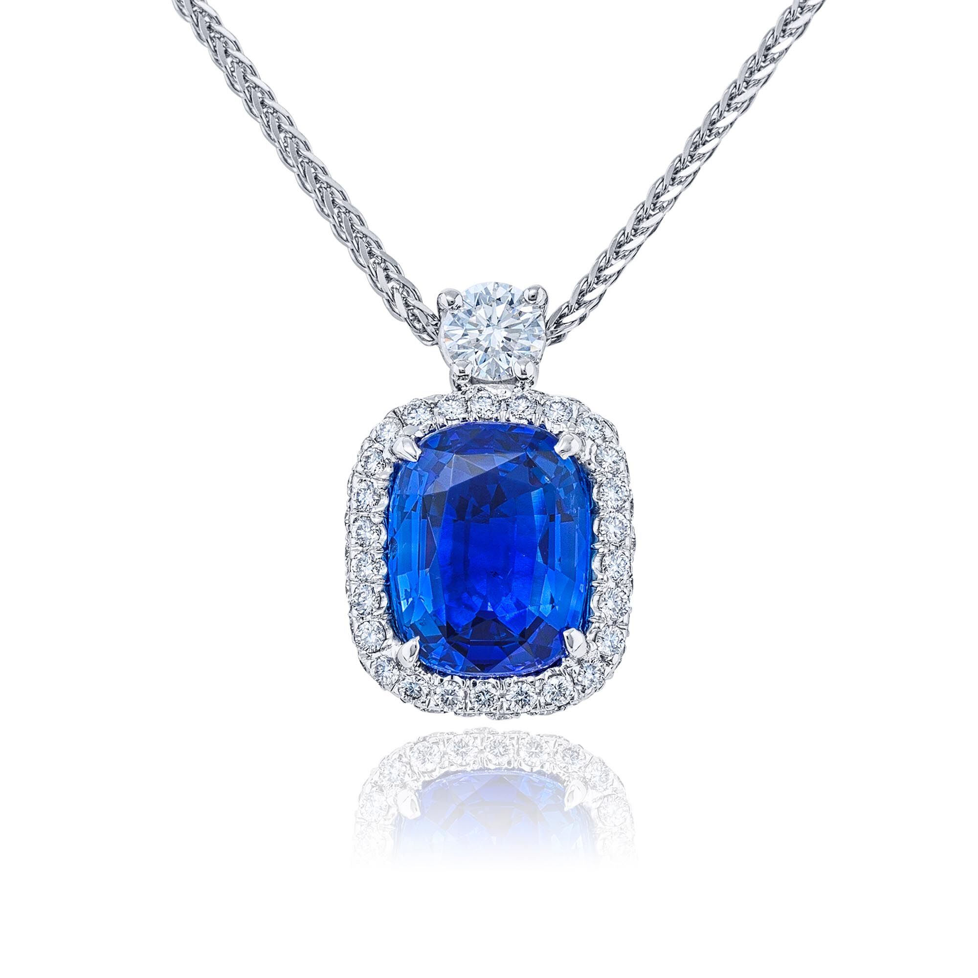 Cushion Cut Sapphire Pendant with Single Halo JB Star 4962 034