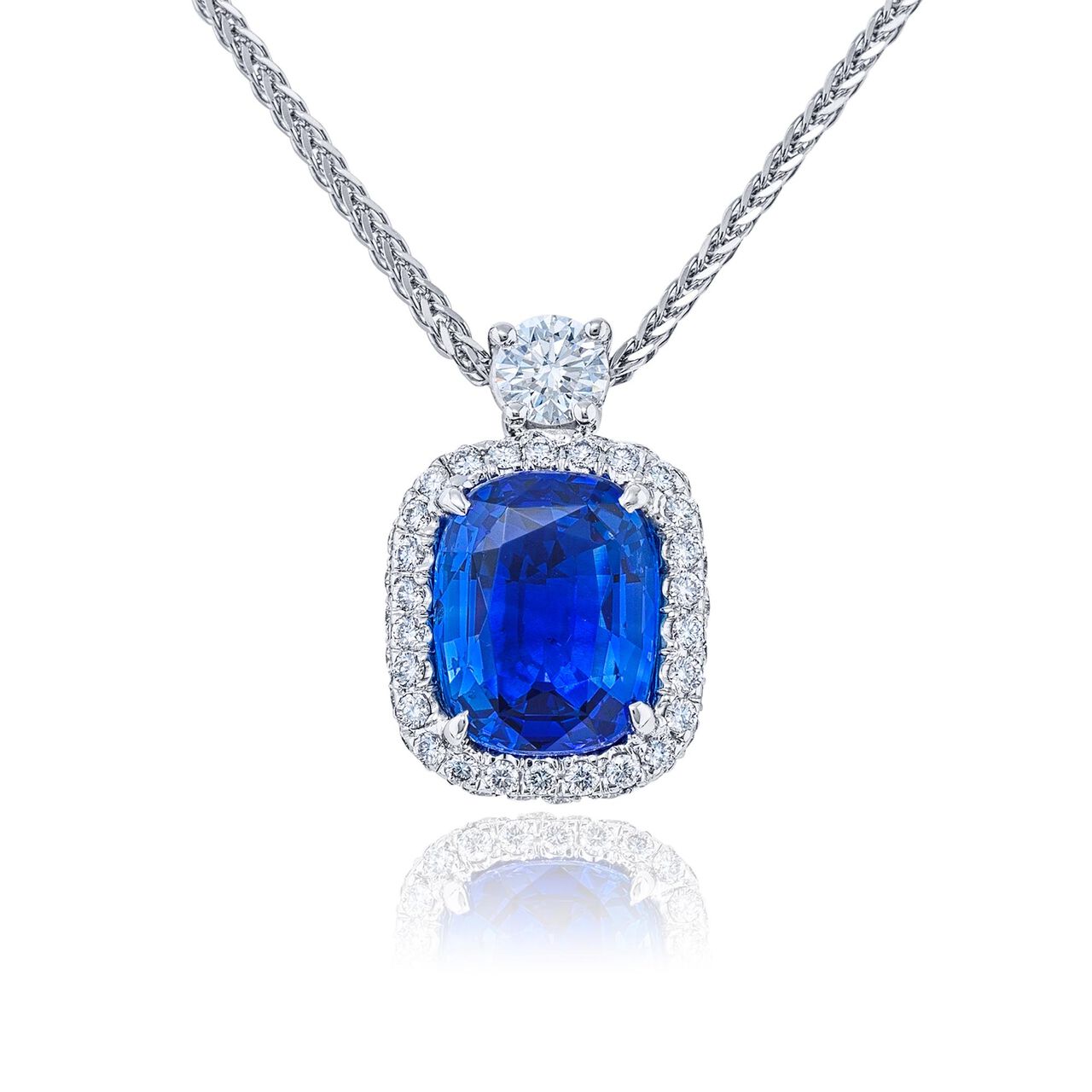 jb star cushion sapphire diamond halo pendant 4962 034 front image number 0