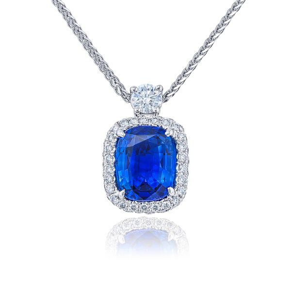 Cushion-Cut Sapphire Pendant with Single Halo