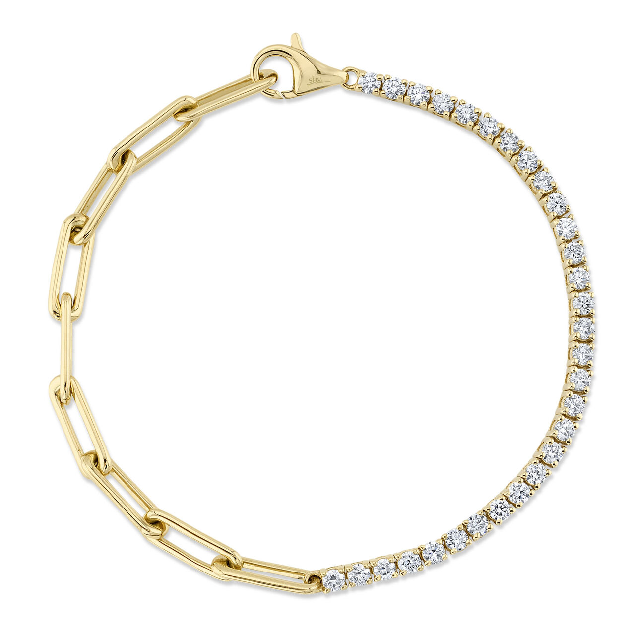 Shy Creation Kate Yellow Gold and Diamond Paper Clip Link Bracelet SC55021639 image number 0