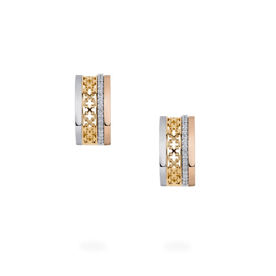 Diamond Tri-Gold Huggie Earrings image number 2