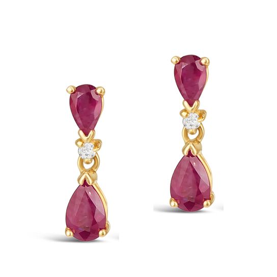maison birks salon yellow gold ruby and diamond teardrop earrings e7148r18kt image number 0