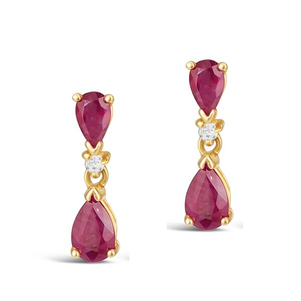 Boucles d'oreilles goutte en or jaune avec rubis et diamants