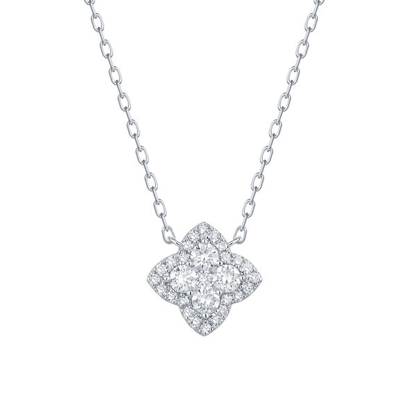 Pendentif Diamants Forme de Trefle en Or Blanc
