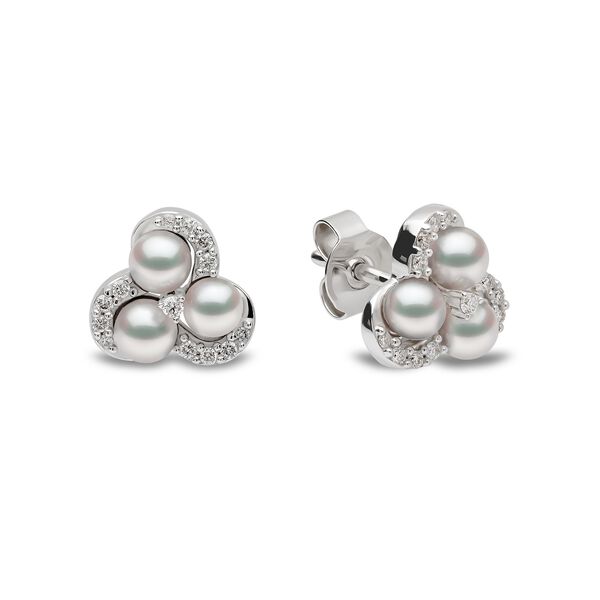 Boucles d'oreilles clous Sleek en or blanc avec perles et diamants