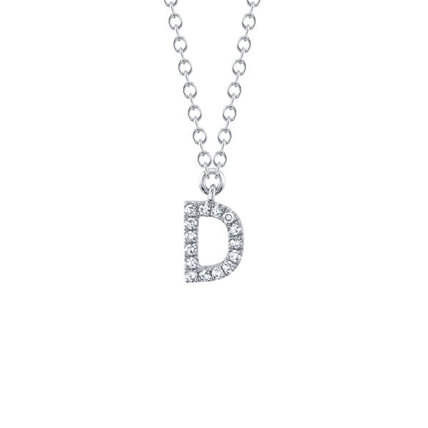 Initials White Gold and Diamond Pav&eacute; Letter D Necklace