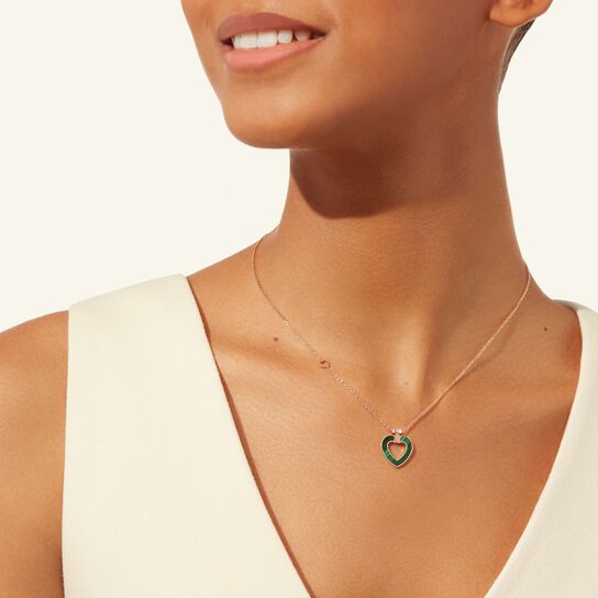 Pretty Woman Medium Rose Gold, Malachite, Mother-of-Pearl and Diamond Heart Pendant image number 1