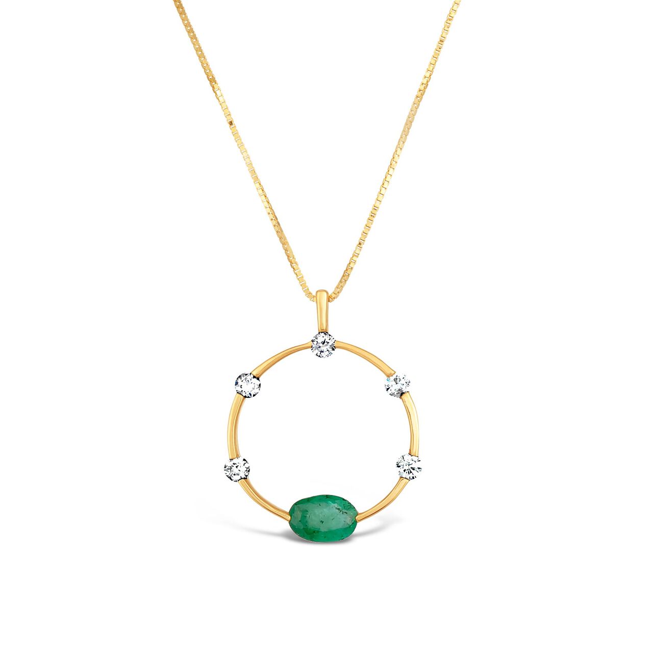 maison birks salon yellow gold emerald and diamond circle pendant p8861e18kt front image number 0