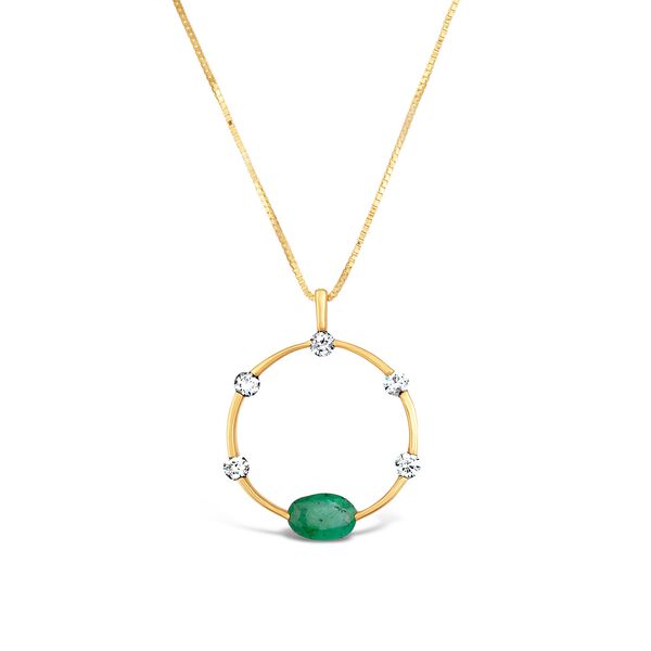 Yellow Gold Emerald and Diamond Circle Pendant