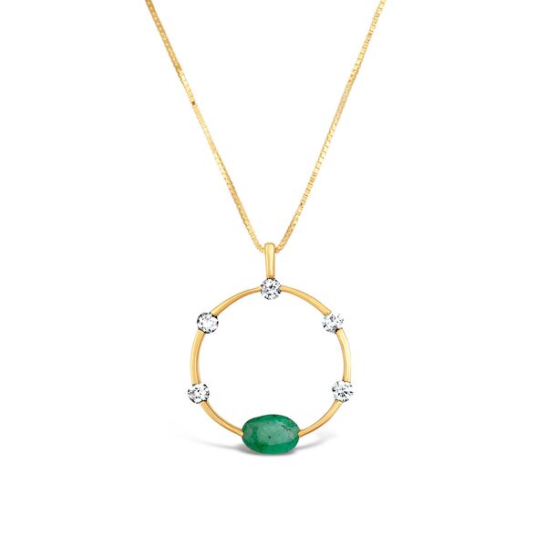 Pendentif cercle en or jaune avec émeraude et diamants