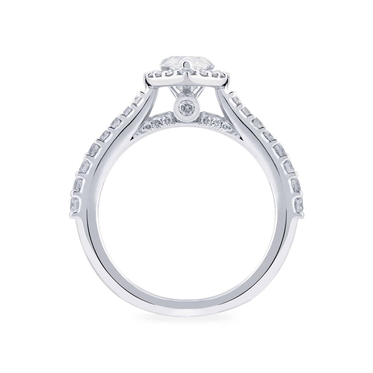 Bague de fiançailles à diamant coupe poire avec simple halo et anneau serti de diamants image number 3