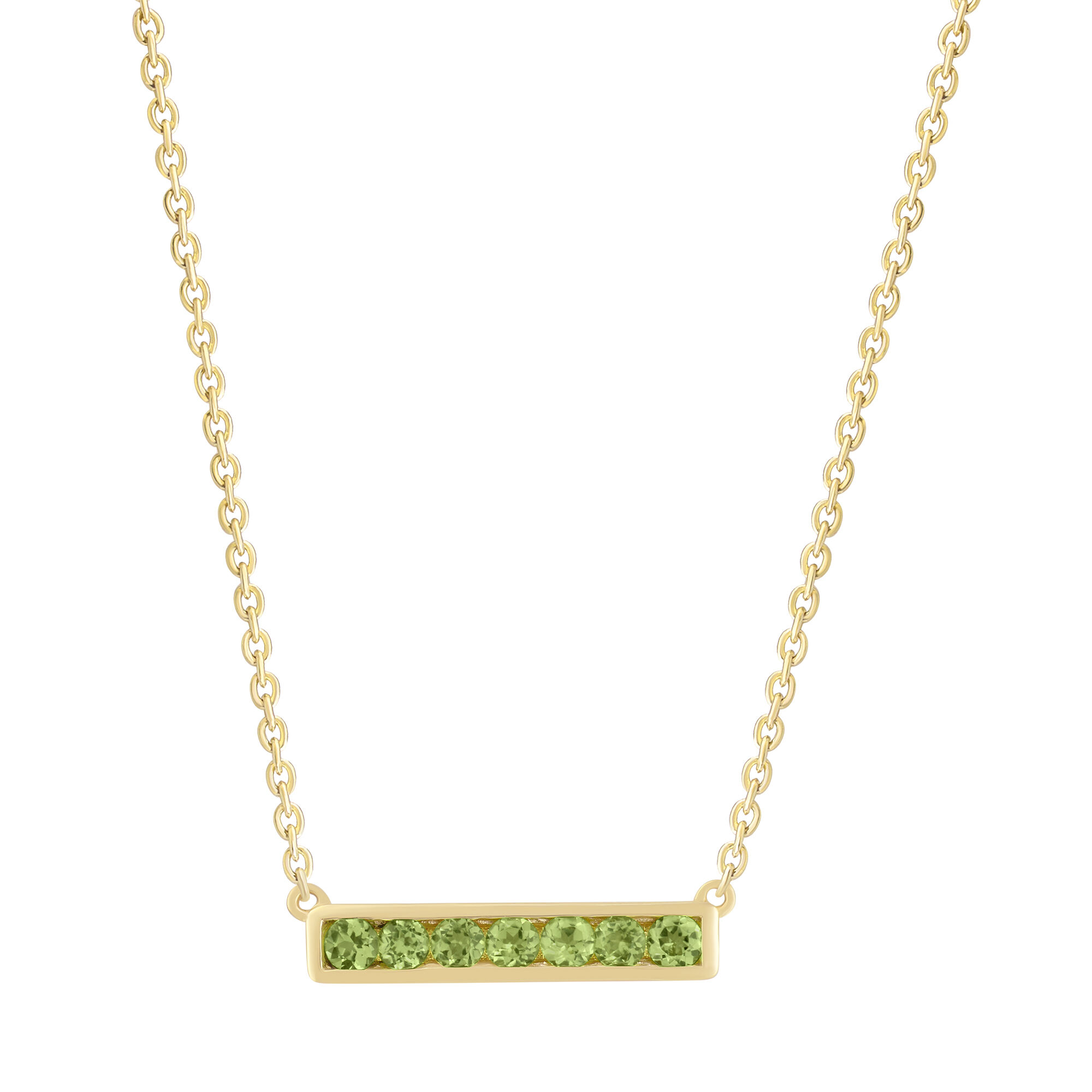 Peridot Horizontal Bar Necklace in Yellow Gold