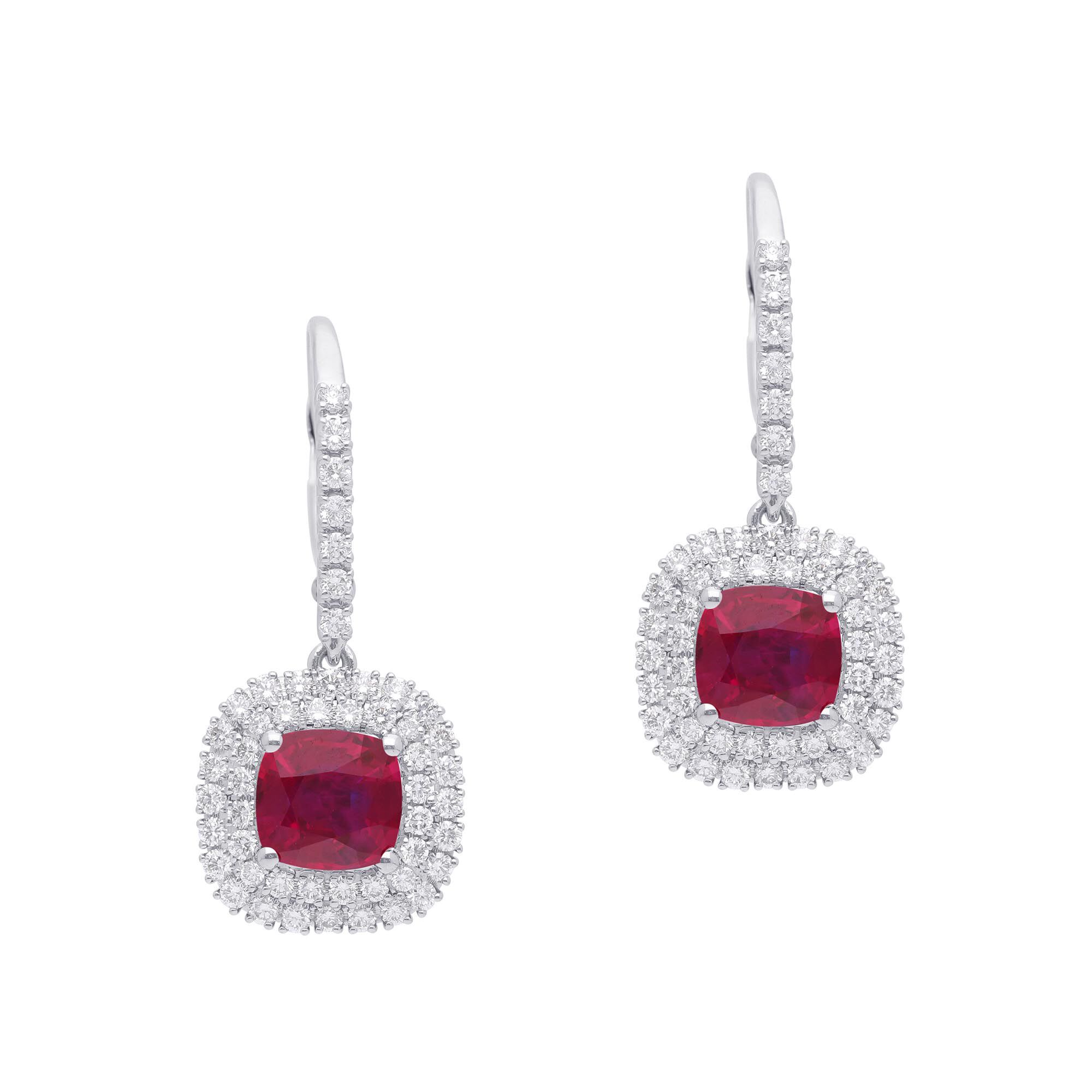 Cushion Cut Ruby and Double Diamond Halo Earrings Maison Birks Salon SG05251E 8R